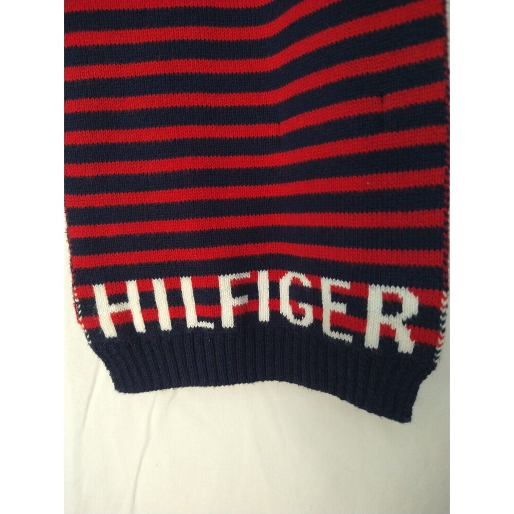 Tommy Hilfiger Red White Blue 100% Cotton Scarf Preppy Academia Spell Out Logo - Picture 3 of 8